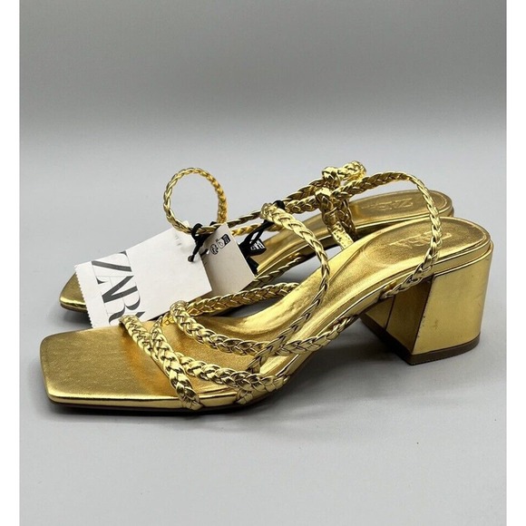 Zara Gold Braided Strap Sandals - Picture 2 of 8